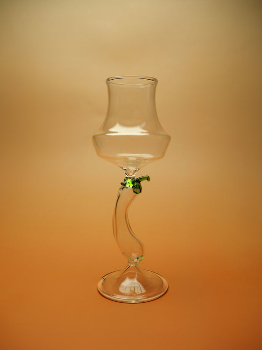 Eggplant-Shaped Handcrafted Glass Stemware with Green Accent - Artistic and Unique Drinkware